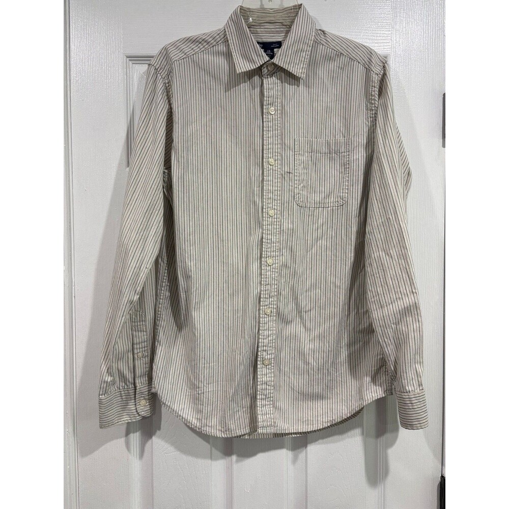 Gap Slim Fit Mens Medium Striped Button Front Shirt Long Sleeve Cotton Casual